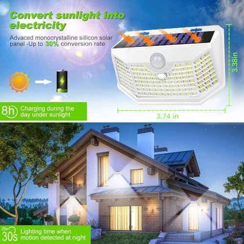 HMCITY 120 LED Solar Lights Outdoor with Motion Sensor, 6 Pack, White - Image 3