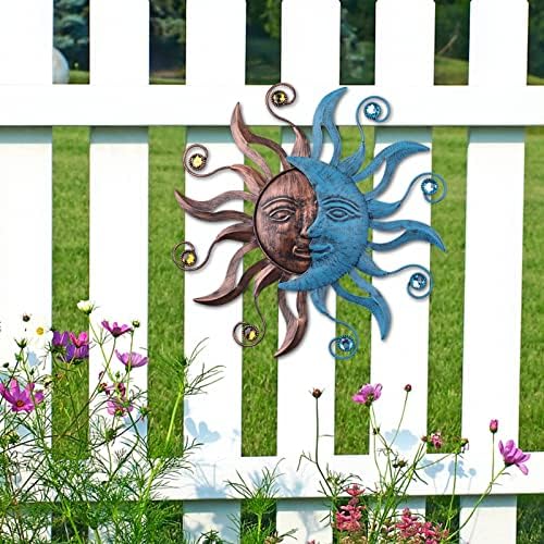 MUMTOP 13.26 Inch Sun and Moon Outdoor Metal Wall Art for Fence Patio Decor - Image 2