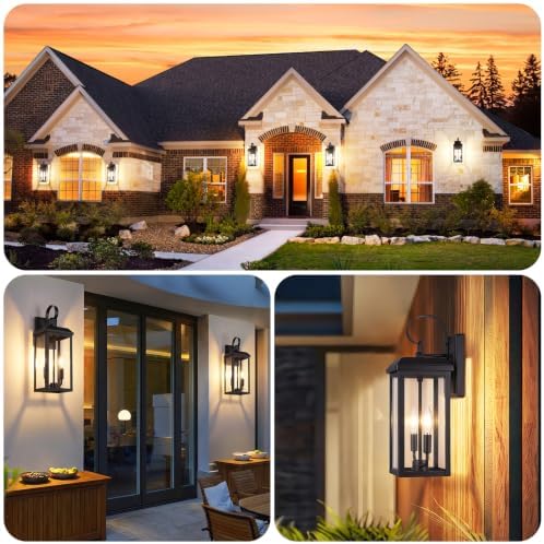 BesLowe 17.7" Large Outdoor Wall Lights, 2-Light Black Exterior Sconces - Image 7