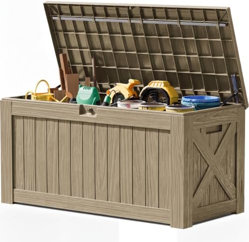JUMMICO 120 Gallon Resin Deck Box, Large Outdoor Storage Box Waterproof by JUMMICO