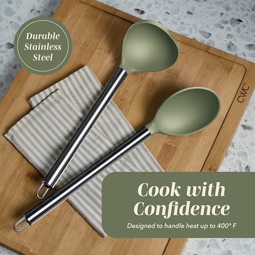 COOK WITH COLOR Silicone Cooking Utensils, Kitchen Utensil Set, Easy to Clean Silicone Kitchen Utensils, Cooking Utensils for Nonstick Cookware, Kitchen Gadgets Set, 10 Pieces, Green - Image 5