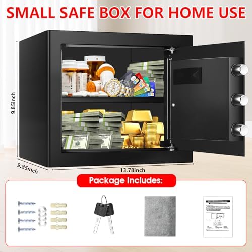 1.3 Cuft Small Fire Safe for Home Use, Anti-theft Fire Proof Safe Box with Digital Keypad, Spare Keys and Removable Shelf, Security Safes Fireproof Waterproof for Document Money Valuables - Image 5