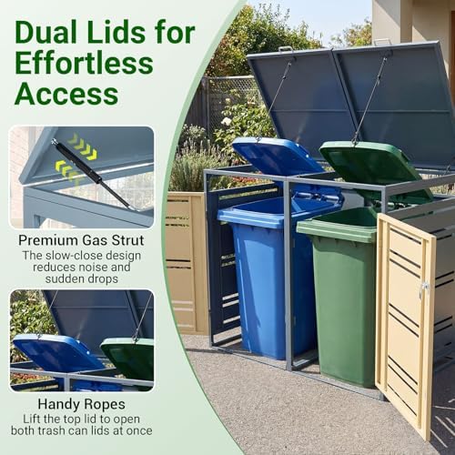 Goplus 44 Cu.Ft Outdoor Trash Can Storage, Garbage Can Hider Outdoor with 2 Lockable Doors Gas Struts & Shock Absorbers, Outdoor Storage for Patio, Backyards, Yard & Garden - Image 4