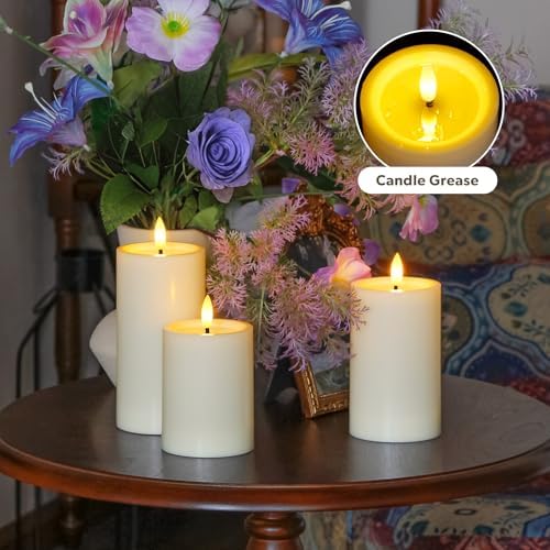 Yeelida Outdoor 6pcs Flameless Waterproof Candles with Handy Remote Control, Cycle Timer Battery Operated Candle Grease Effect LED Flickering Pillar Plastic Long Lasting (Ivory, 3" x4" 5" 5" 6" 6" 7") - Image 4