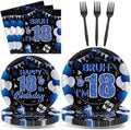 96PCS 18th Birthday Party Paper Plates and Napkins and Forks Set for Blue and Silver Bruh I'm 18 Years Old Party Paper Plates Disposable Decor Happy 18th Parties Set for Teens Birthday Decorations by Oitnlaughter