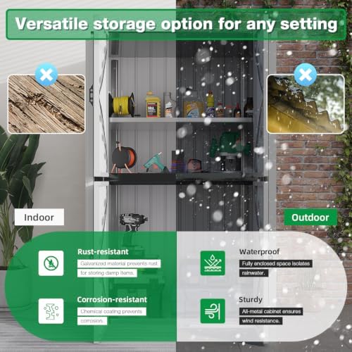 AECOJOY Outdoor Storage Cabinet Waterproof, 70'' Large Vertical with Floor - Image 2