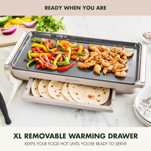 GreenPan Advanced 10.5”x 20” Electric Griddle with Warming Drawer, Ceramic Nonstick PFAS-Free Coating, Temperature Control, Easy and Versatile Countertop Meals, Dishwasher Safe, Clay - Image 6