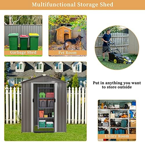 Vongrasig 5 x 3 x 6 FT Outdoor Storage Shed, Metal Tool Shed Clearance Garden Steel Shed with Side Window and Lockable Door Waterproof Tool Shed for Backyard Patio, Lawn (Gray) - Image 6