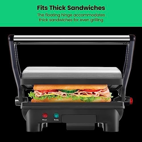 Chefman Electric Panini Press Grill, Compact 2-Slice Sandwich Maker, Non-Stick Coated Plates, Opens 180 Degrees, Dishwasher Safe, Removable Drip Tray, Stainless Steel/Black - Image 6