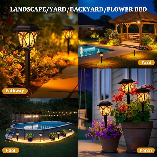 GIGALUMI Solar Lights Outdoor Waterproof, 8 Pack Flickering Flame LED Light - Image 2