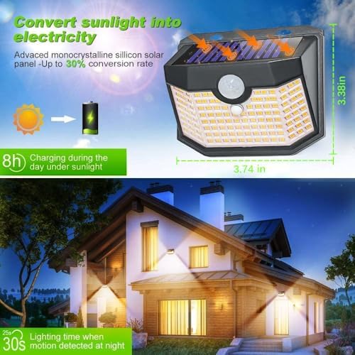 HMCITY 120 LED Solar Lights Outdoor Motion Sensor, 4 Pack, Black Warm - Image 4