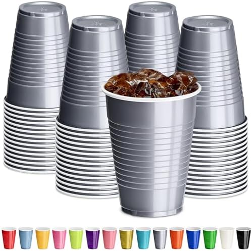 DecorRack Gray Plastic Cups, 12 oz Disposable Cups, Reusable Party Supplies (40 Count) by DecorRack
