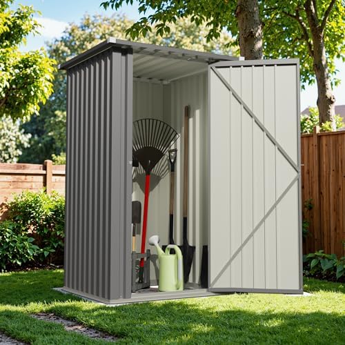 Devoko 3x3 FT Outdoor Storage Shed, Small Garden Tool Shed with Single Lockable Door, Metal Tool Storage Shed with Sloping Roof, Outside Shed for Backyard Patio Lawn, Gray - Image 2