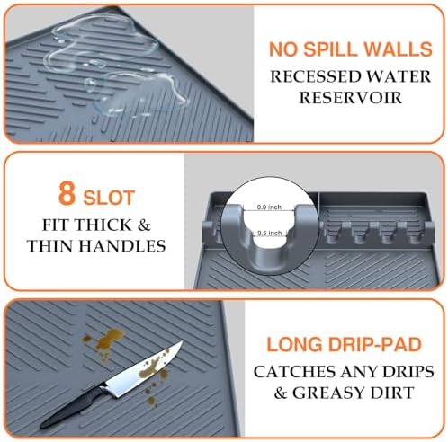 Silicone Griddle Tools Mat for Blackstone, Griddle Accessories Side Shelf Mat Grill Pad for Outdoor Grill Kitchen Counter Spatula Silicone Mat with Drip Pad (Grey (2Packs)) - Image 4