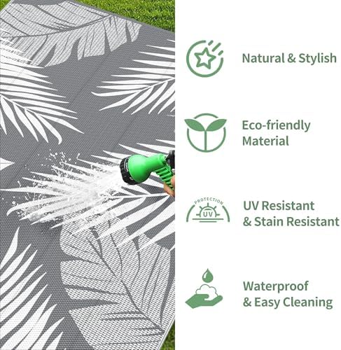 GENIMO Outdoor Rug, Waterproof Plastic Rugs 10'x20' for Camping Grey White - Image 5