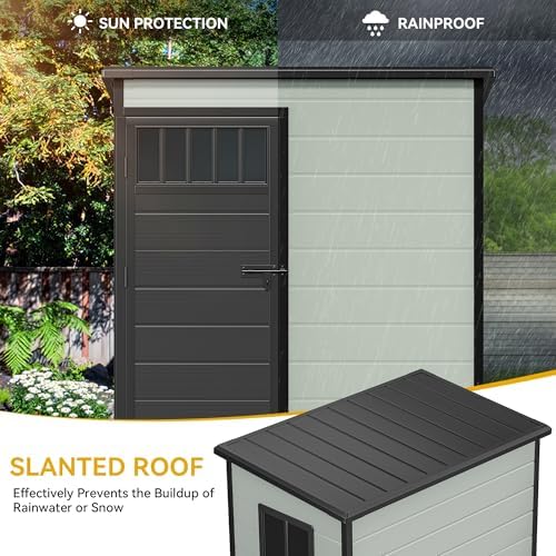 DWVO Outdoor Storage Shed 5x3FT with Fence-Style and Side Windows, Floor & Lockable Doors, Plastic Storage Shed, Storage Shed for Backyard and Garden - Image 6