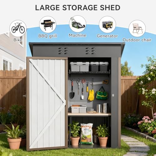 COMHOMA Shed Outdoor Storage Shed Metal,Lockable Doors Tool Sheds with Sloping Roof,Steel Garden Shed with Air Vent for Backyard,Patio,Lawn,Poolside(Brown,5'*3') - Image 3