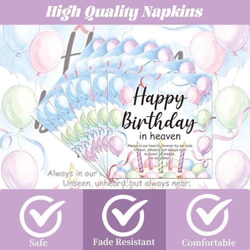 Gameza Happy Birthday in Heaven Party Decorations, 96PCS Heavenly Angel Disposable Paper Plates and Napkins Decor, Funeral Memorial Forks Tableware Set for Condolence Anniversary Supplies Serves 24 - Image 3