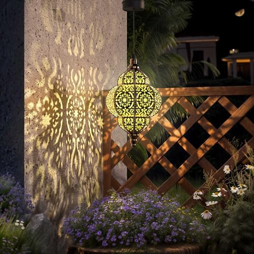 Hapjoy Hanging Solar Lights Outdoor Garden Decor Solar Lantern Waterproof Plastic Moroccan Outdoor Decorations for Patio Pathway Yard Backyard Garden Decorative (2 Pack, Bronze) - Image 3