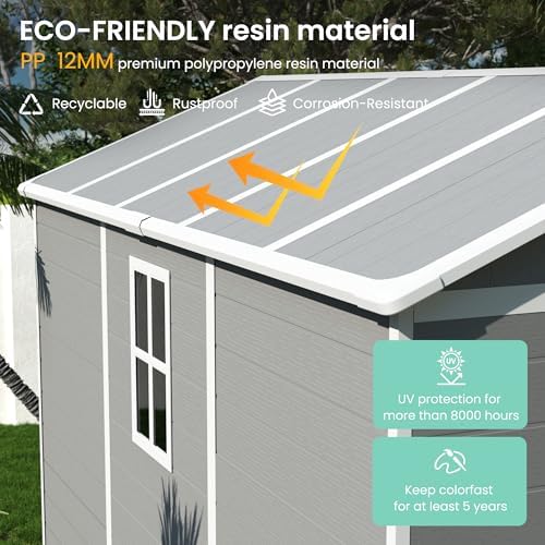 UDPATIO Resin Storage Shed 7.5x12FT, Outdoor Plastic Garden Shed,Grey White - Image 5