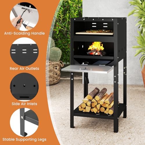 Happygrill 12” Pizza Oven Outdoor with Wood Storage, Stone & Peel - Image 6
