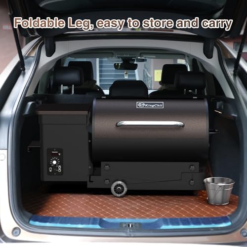 KingChii Electric Wood Pellet Smoker & Grill BBQ, 456 Sq.In Cooking Capacity, 11LB Pellet Hopper, PID Temp Control 180-425°F, Foldable Leg Portable 8-in-1 For Outdoor Backyard RV Camping-Brown - Image 2