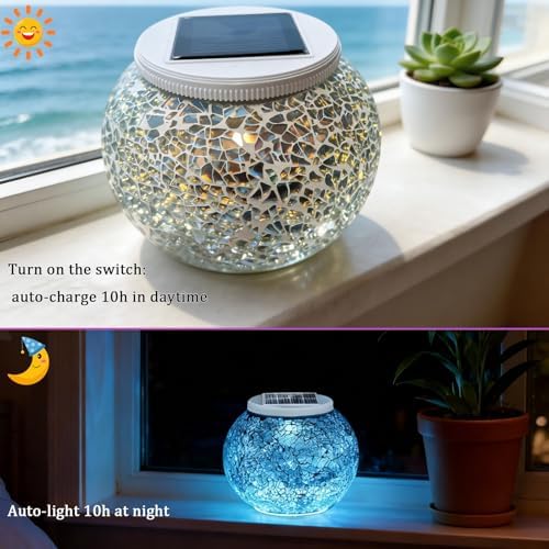 Aukora Solar Table Lights Outdoor,Color Changing Crack Glass Ball Lights - Image 3