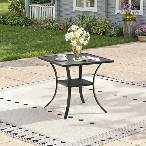 Outdoor Dining Table with Storage Shelf, 27.5" All-Weather Square Patio Dining Table for 2, Metal Patio Table for Garden Lawn Porch Deck Yard, Black by ProvideOutdoorSolutions
