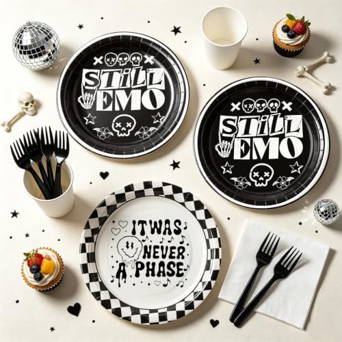125 Pcs Emo Goth Punk Party Tableware for 25 Guests Scene Goth Rock Birthday Decorations | Punk Skull Thorn Disposable Plates Napkins Forks, Emo Gothic Supplies for Halloween Blink 182 Theme Party - Image 5