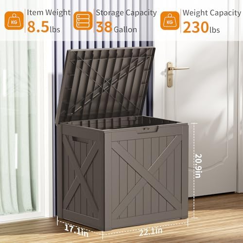 ROJIK Outdoor Storage Housing Deck Box - Waterproof Patio Furniture, Garden Tools, Cushions, Pool Accessories Storage Bench with Lockable Lid and Side Handles (Grey 38 Gal) - Image 2