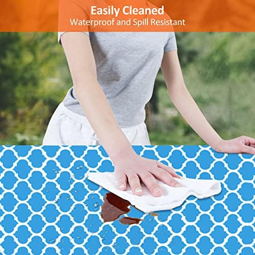 8ft 96in Picnic Table and Bench Cover, 3 Pack, Blue-White Moroccan - Image 3