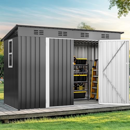 DWVO 9' x 4' Outdoor Storage Shed with Windows & Lockable Double Doors by DWVO