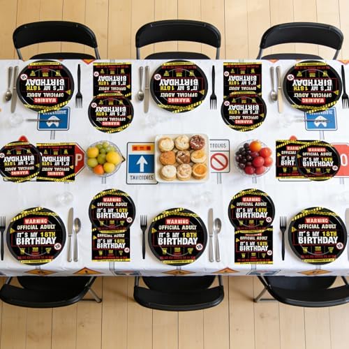 96 PCS Caution Logos 18th Birthday Party Paper Plates and Napkins 18 Years Old Party Decoration Warning Themed Official Adult 18th Dinnerware for Boys Girls 18 Year Old Birthday Gatherings Decorations - Image 7
