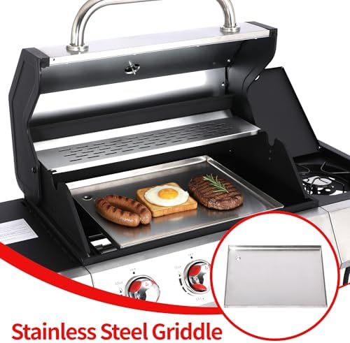 Griddle Grill Combo, 4 Burner Propane Gas and Charcoal Grill Combo with Side Burner, Outdoor BBQ Grill with Cast Iron Grates & Prep Space for Backyard Patio - Image 2