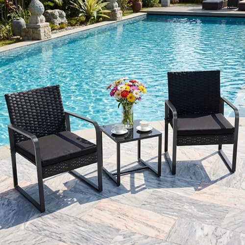 Bezseller 3-Piece Patio Furniture Set, Wicker Bistro Set, Black - Image 2