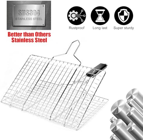 Grill Baskets Fish Grilling Basket for Outdoor Grilling Barbecue Stainless Steel Folding Grill Accessories with Removable Handle, Grill Basket for Bar, Camping, Picnics & Parties. Amazing Grill - Image 2