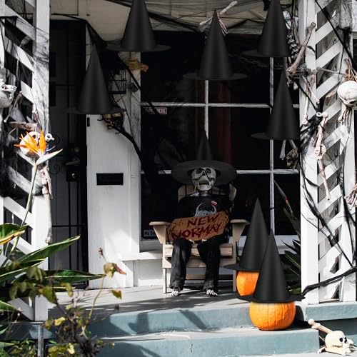 12 PCS Halloween Witch Hats, Black Hanging Witch Hats Porch Yard Decor - Image 6