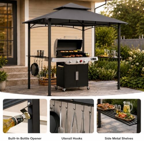 Garvee 8 x 5 ft Outdoor Gazebo Canopy, Polyester Fabric Iron Frame, Dark Gray, Easy Setup Shelter for Backyard Camping and Outdoor Gatherings - Image 4