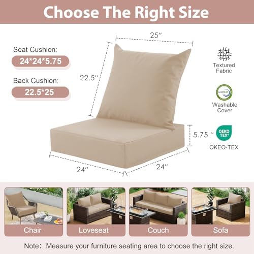 Outdoor Deep Seat Cushion Set, 24x24 Inch, Beige, Set of 1 - Image 2
