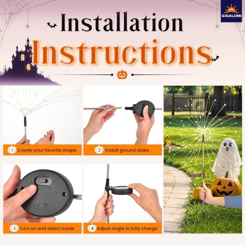 GIGALUMI 4 Pack Solar Firework Lights Outdoor, Halloween Decor, Purple - Image 7