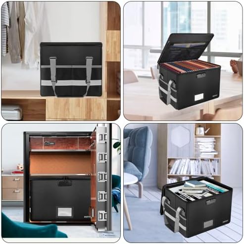 ENGPOW File Box with Lock, Fireproof Document Box with Pockets, Collapsible File Organizer Filing Storage Cabinet with Handle, Portable Home Office Safe for Hanging Letter/Legal Folders,Black,2 Pack - Image 2