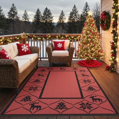 GENIMO Outdoor Rug, Waterproof Plastic Rugs for Patio, 6'x9' Ruby Black - Image 7