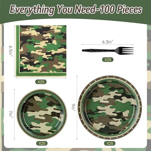 100 Pcs Disposable Camouflage Party Tableware Set for 25 Guests - Image 2