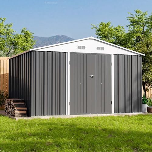 Patiowell 10x8 FT Outdoor Storage Shed with Floor Frame, Grey - Image 2