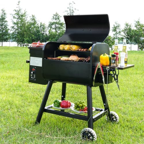 KingChii Electric Wood Pellet Grill & Smoker with Side Shelf, 456 SQ.IN Grill Capacity, 11LB Hopper, with PID Temperature Control (180-425°F) for Backyard Camping Bake and Roast, Black with Cover - Image 2