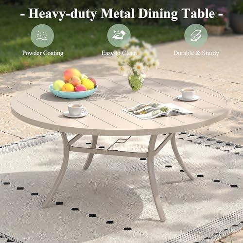 Outdoor Dining Table for 8, 53" Round Outdoor Table with Adjustable Umbrella Hole, All-Weather Metal Patio Dining Table for Lawn Garden Backyard Deck, Sandshell - Image 7