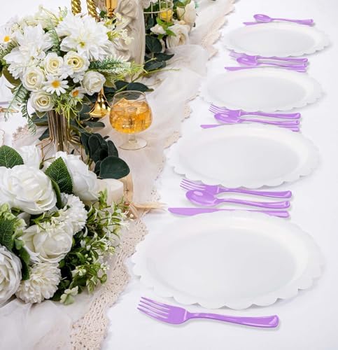 HEIPINIUYE 75 Pack Light Purple Plastic Cutlery Heavy Duty Lavender Plastic Knives Forks and Spoons Disposable Silverware Set for 25 Guest Camping Birthday Baby Shower Party Cutlery Set - Image 6