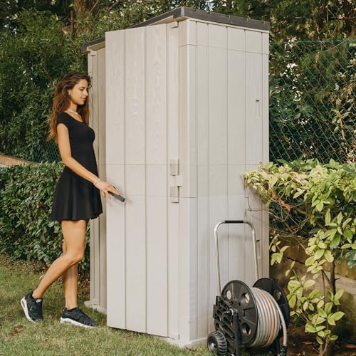 Toomax High Stora Way Outdoor Tool Box Made of Recycled Polypropylene with Wood Effect, 1670L, Item 091, Taupe/Anthracite - Image 5