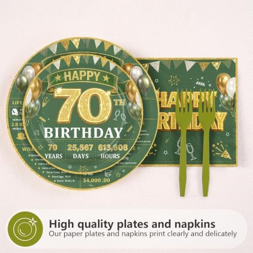 96 Pcs Sage Green and Gold 70th Birthday Party Decorations, Serves 24 - Image 3