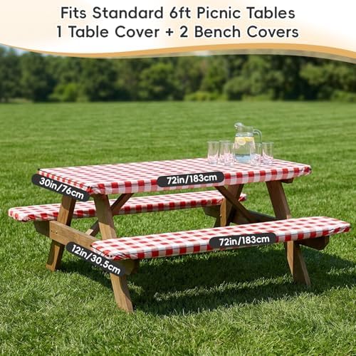 SquarePie 6FT Picnic Table Cover with Bench Covers, 3 Pack, Red Checkered - Image 4